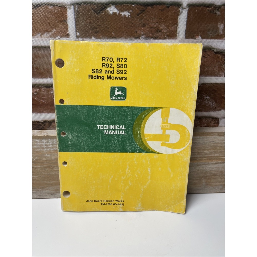 John Deere R70 R72  R92 S80 S82 S92 Riding Mowers Technical Manual   TM-1290